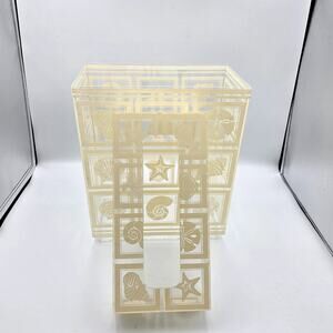 Unbranded Tissue Box Cover Acrylic Clear Gold Seashell Starfish Beach Excellent